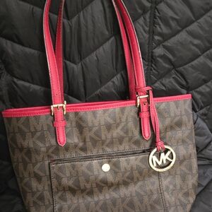 Michael Kors Brown Tote with Red Trim